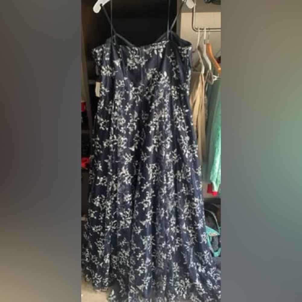 David's Bridal Navy and White Floral Dress